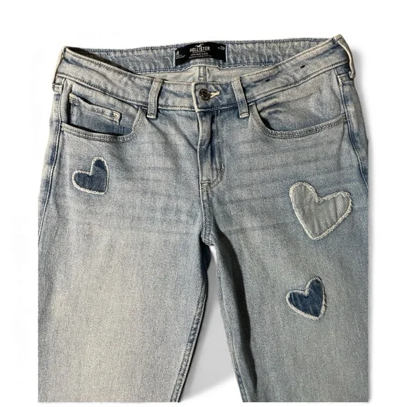 G6- Vintage Women’s 6 Hollister Light Blue Heart Patch Flare Jeans - Picture 2 of 5